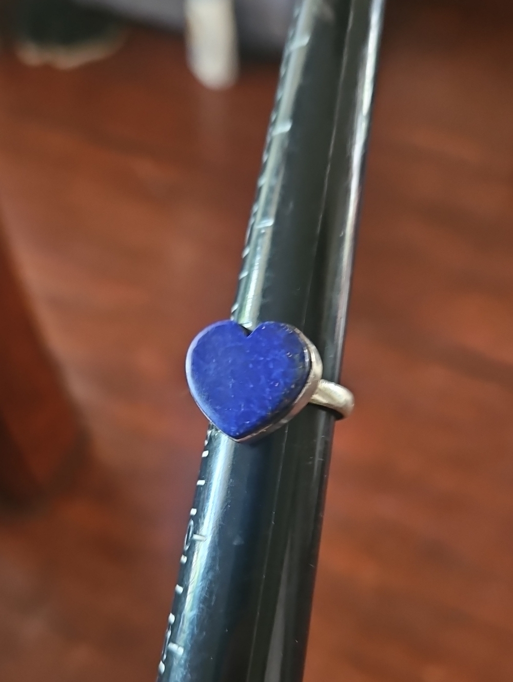Silver Heart Ring with Deep Blue Lapis Lazuli Stone